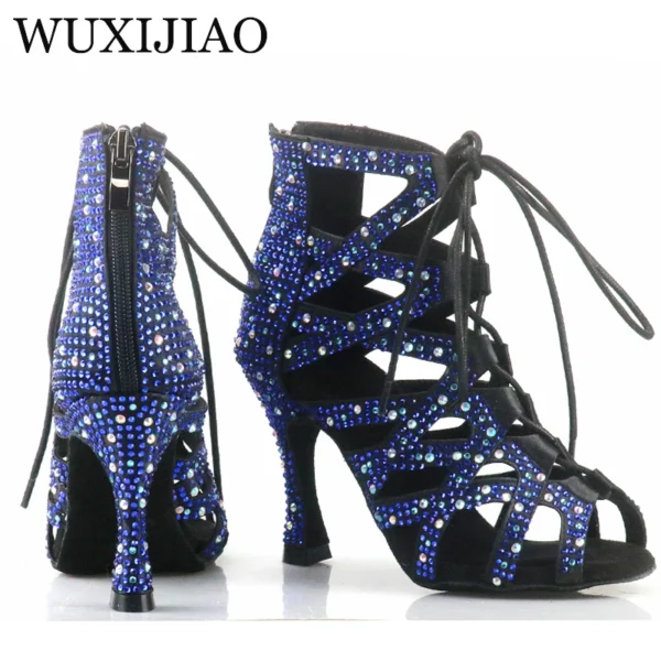 Zapatos de Baile Latino Azules con Pedrería - Elegancia y Brillo para la Pista - Imagen 3