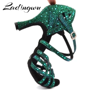 Zapatos de baile latino con diamantes de imitación turquesa