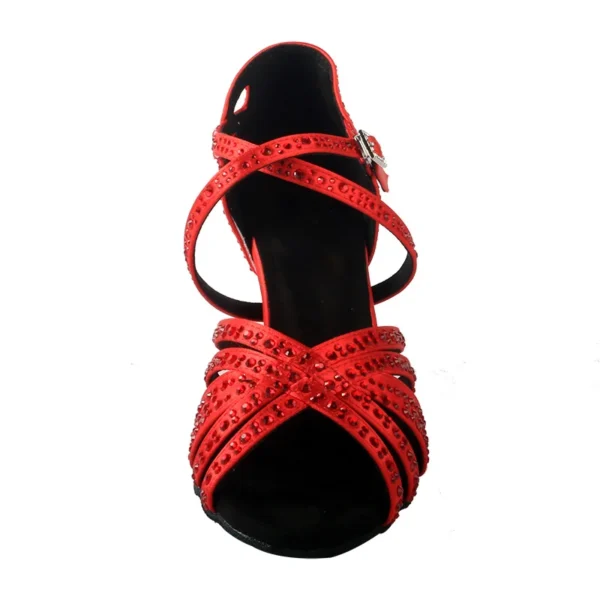 Zapatos de Baile de Satén Rojo - Tacón Cubano para Salsa, Bachata y Shows. - Imagen 3