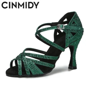 Zapatos de Baile Verdes con Pedrería - Estilo Único para Salsa y Bachata