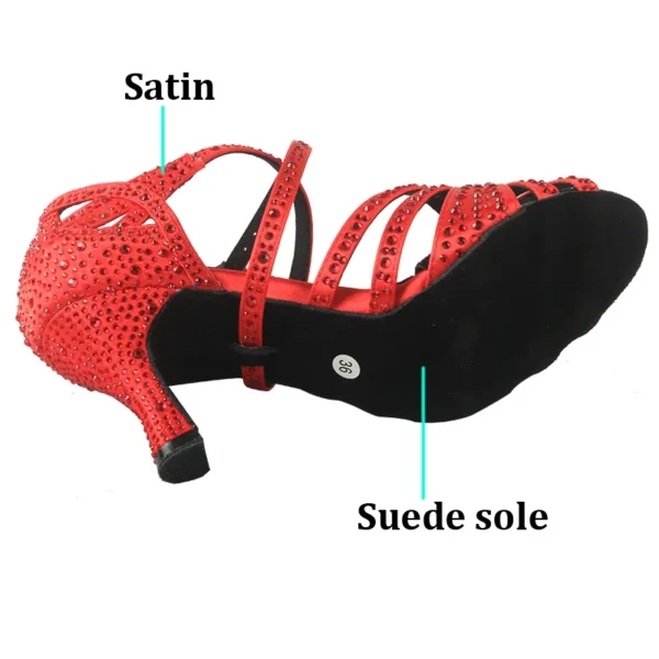 Zapatos de Baile de Satén Rojo - Tacón Cubano para Salsa, Bachata y Shows. - Imagen 5