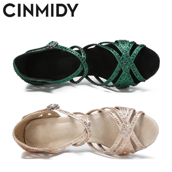 Zapatos de Baile Verdes con Pedrería - Estilo Único para Salsa y Bachata - Imagen 3