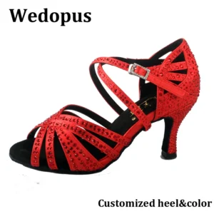 Zapatos de Baile de Satén Rojo - Tacón Cubano para Salsa, Bachata y Shows.