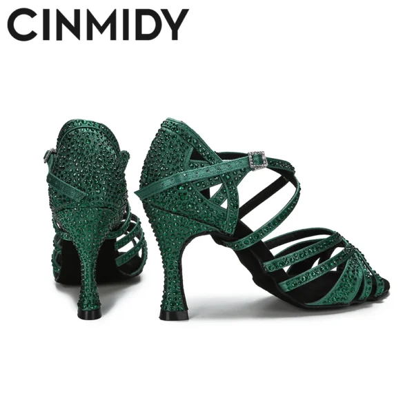 Zapatos de Baile Verdes con Pedrería - Estilo Único para Salsa y Bachata - Imagen 4