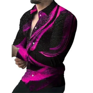 Camisa de Manga Larga Estampada con Solapa para Hombre - Estilo Urbano y Latino
