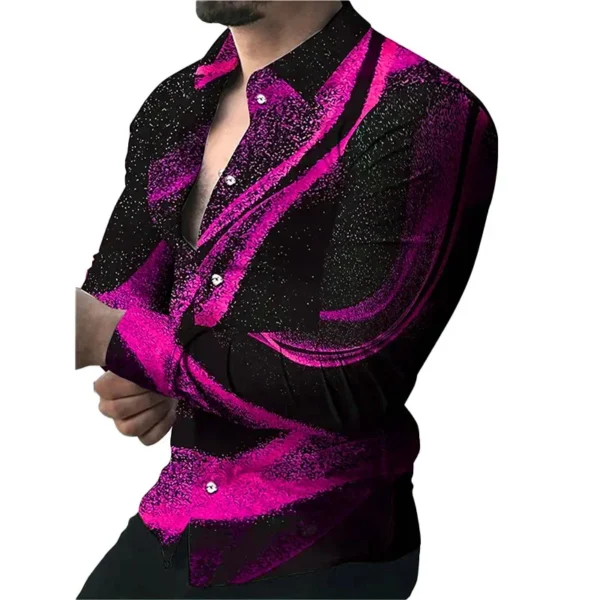 Camisa de Manga Larga Estampada con Solapa para Hombre - Estilo Urbano y Latino