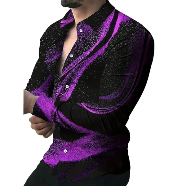 Camisa de Manga Larga Estampada con Solapa para Hombre - Estilo Urbano y Latino - Imagen 5