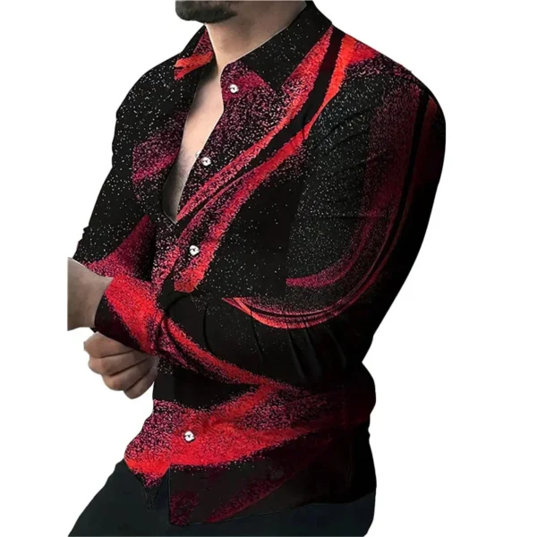 Camisa de Manga Larga Estampada con Solapa para Hombre - Estilo Urbano y Latino - Imagen 3