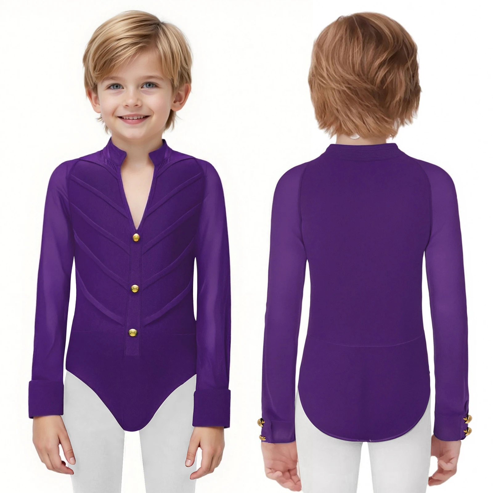 Body de Baile Latino para Niños con Diamantes y Cremallera | Camisa Leotardo - Imagen 5