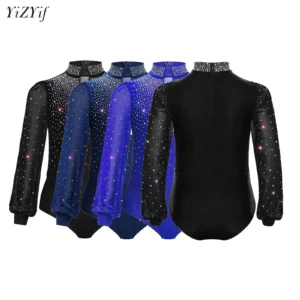 Body de Baile Latino para Niños con Diamantes y Cremallera | Camisa Leotardo