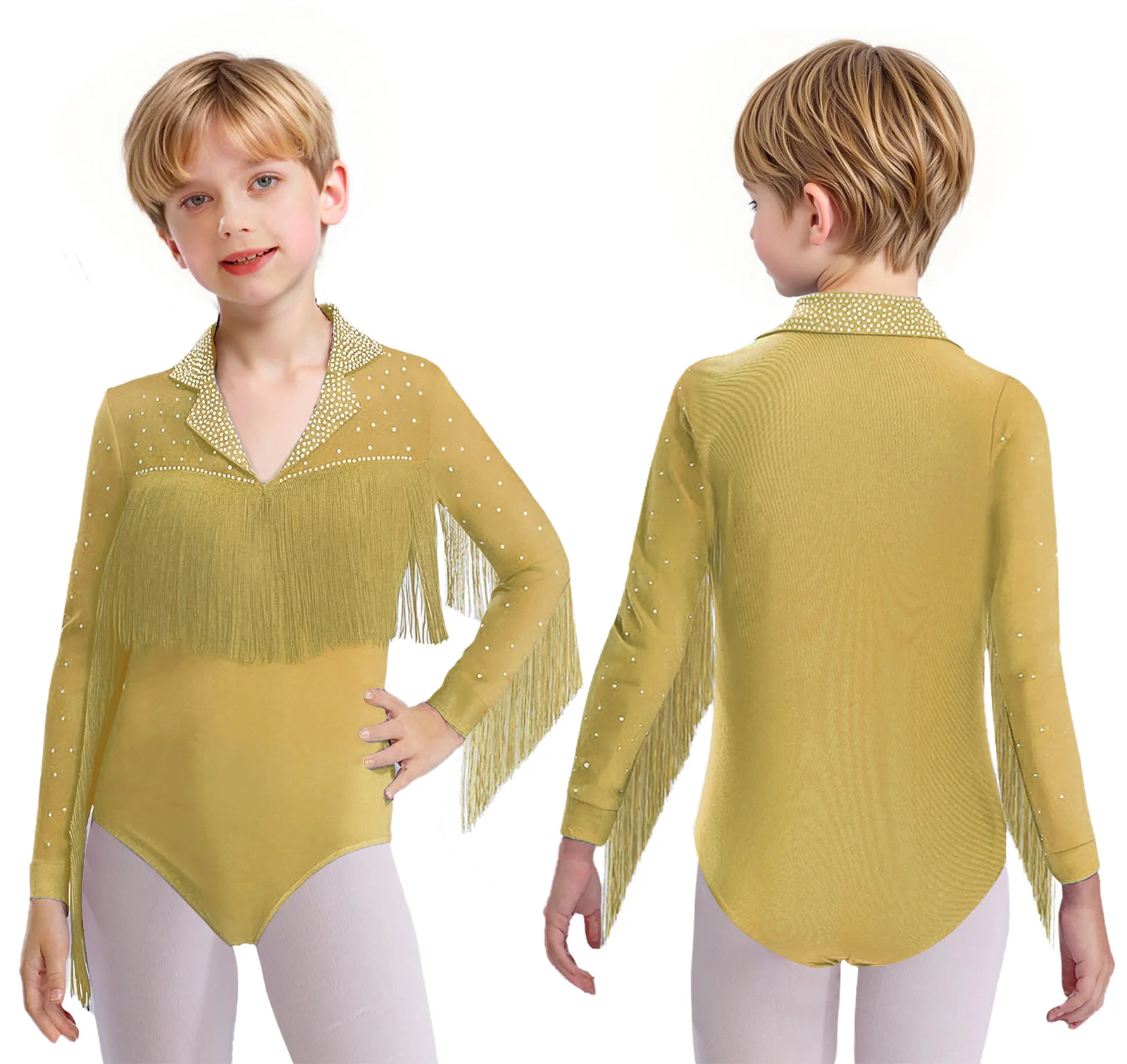 Body de Baile Latino para Niños con Diamantes y Cremallera | Camisa Leotardo - Imagen 3