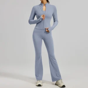 Conjunto Deportivo de 2 Piezas | Chaqueta Slim Fit y Pantalones Acampanados de Cintura Alta